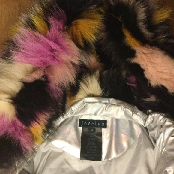 Jocelyn Iridescent Puffer Parka with Multicolored Removable Fur Hood - Picture 2 of 5